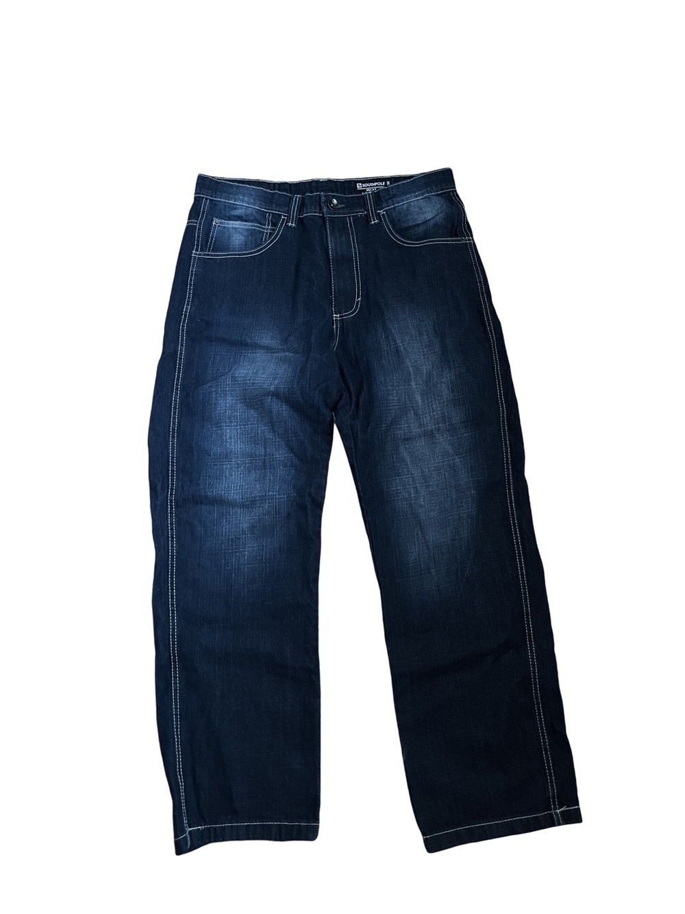 Relaxed Fit Dark Blue Men's Jeans with Contrast Stitching